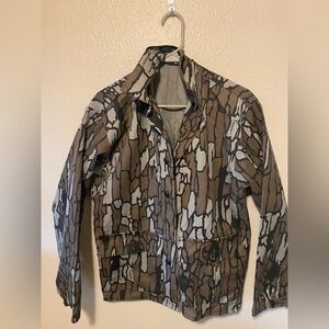 70s 80s Streetwear Mens Small Distressed Trebark Camouflage Shirt Jacket USA